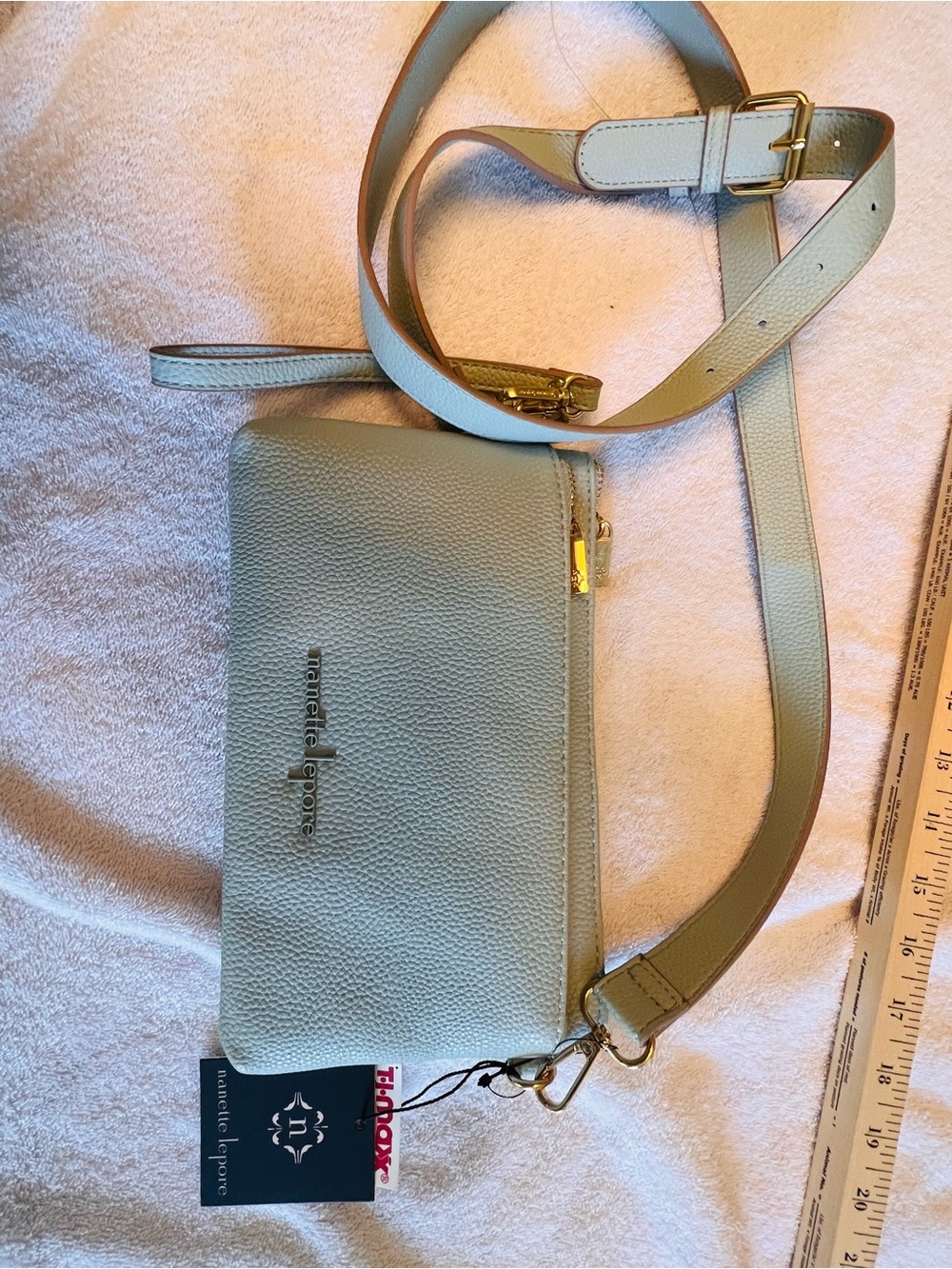 Nanette Lepore Light Seafoam Green Leather Crossbody with Gold Hardware